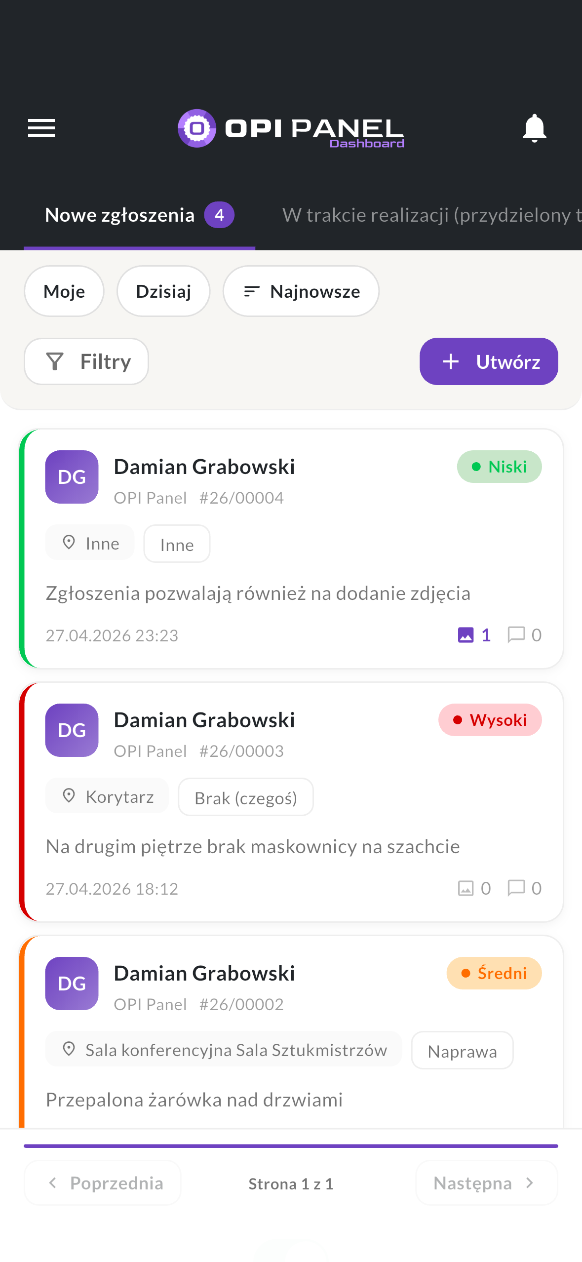 Aplikacja mobilna OPI Panel – widok 1
