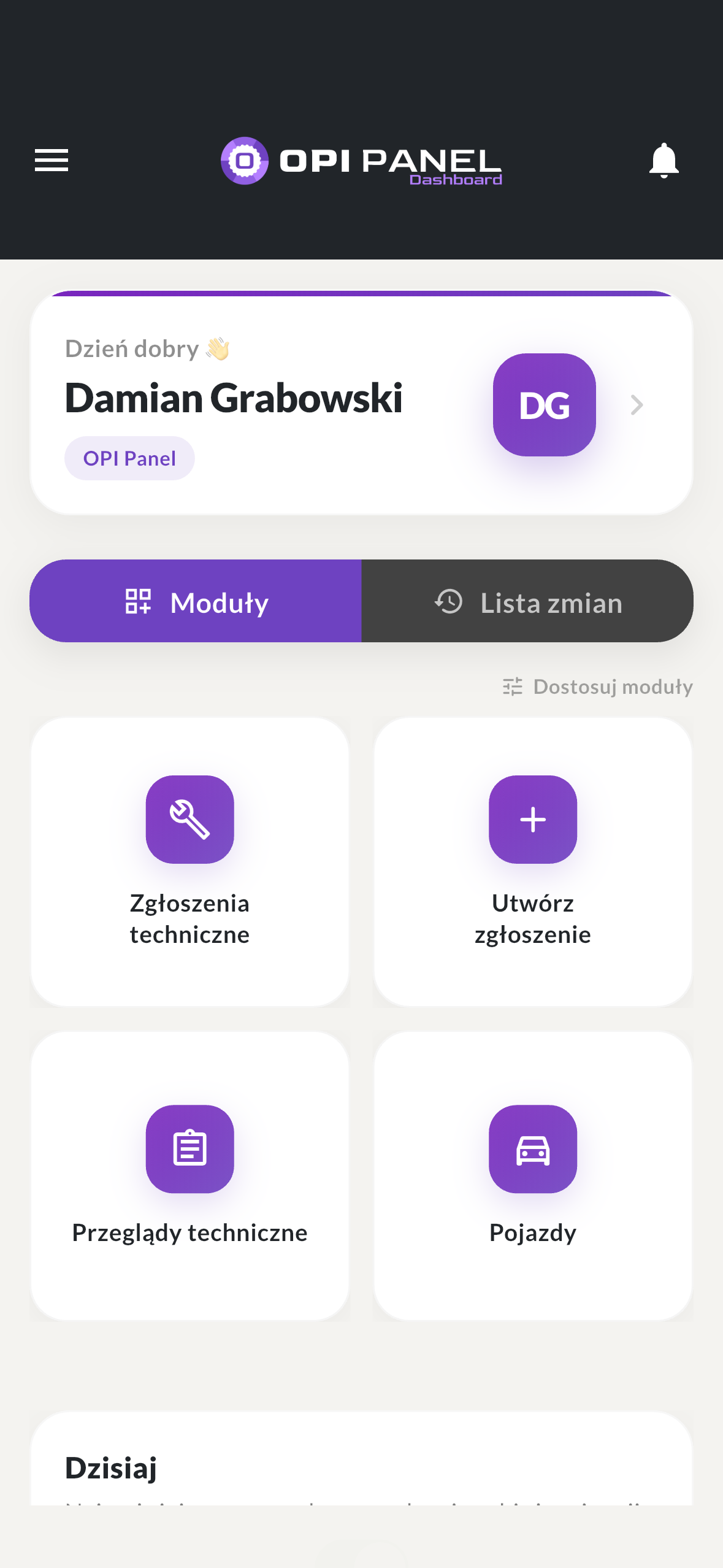 Aplikacja mobilna OPI Panel – widok 2