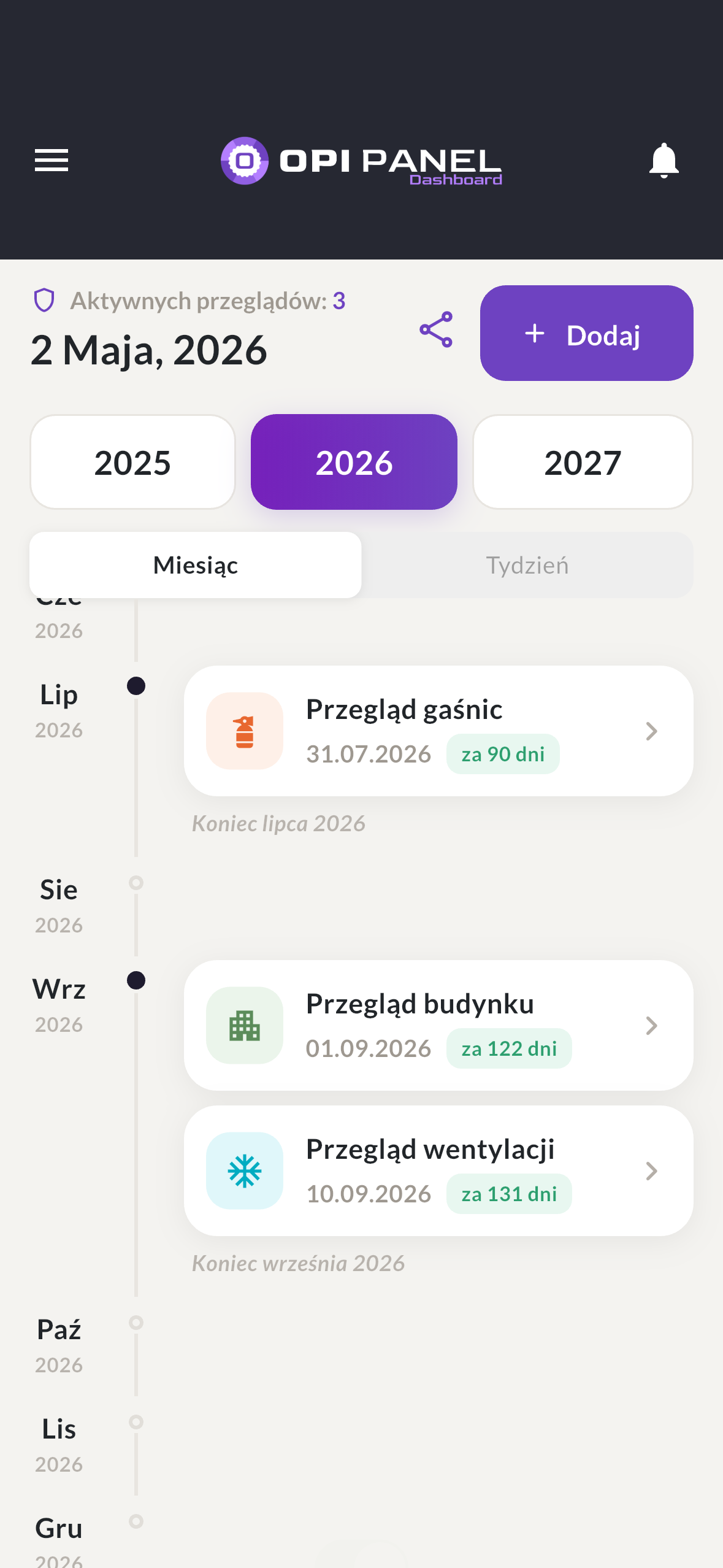 Przeglądy techniczne w aplikacji mobilnej OPI Panel